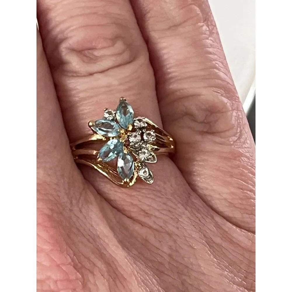Vintage 1980s Uncas Crystal Cluster Ring Size 9 14KTGE Gold Plate - 14E